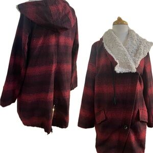 Steve Madden Red and Black Plaid Hooded Coat
